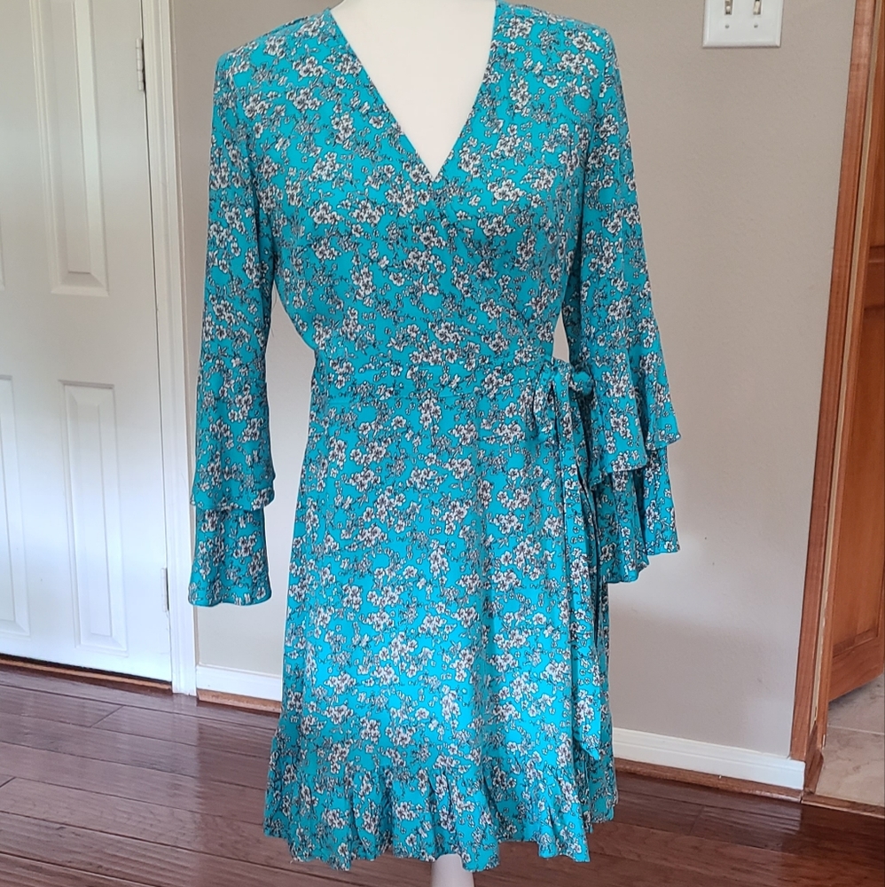 Turquoise flower wrap dress. Size 2